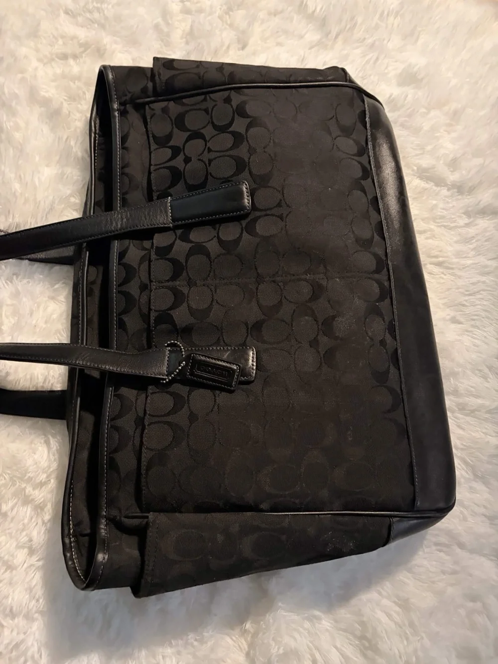 Coach Signature Large Multifunction Laptop Tote Bag Black Canvas